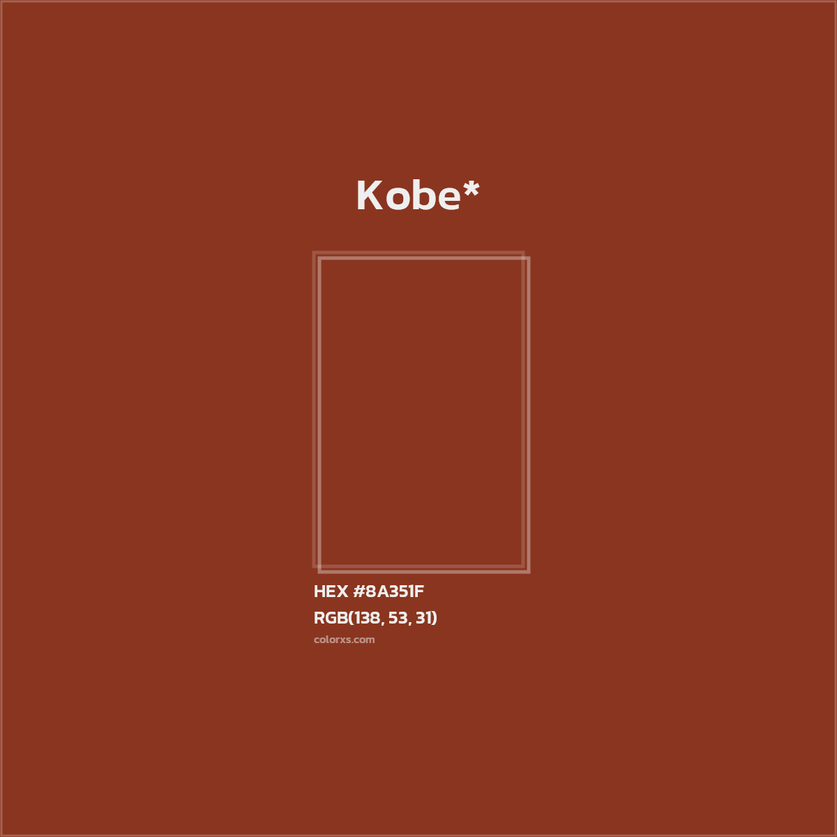 #8A351F hex color. RGB, RYB, CMYK, HSL, HSV codes and color conversions. Matching color names, palettes, paints.