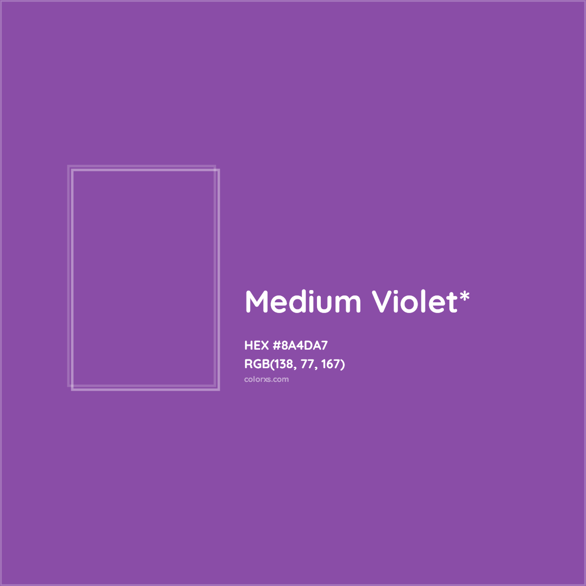 #8A4DA7 hex color. RGB, RYB, CMYK, HSL, HSV codes and color conversions. Matching color names, palettes, paints.