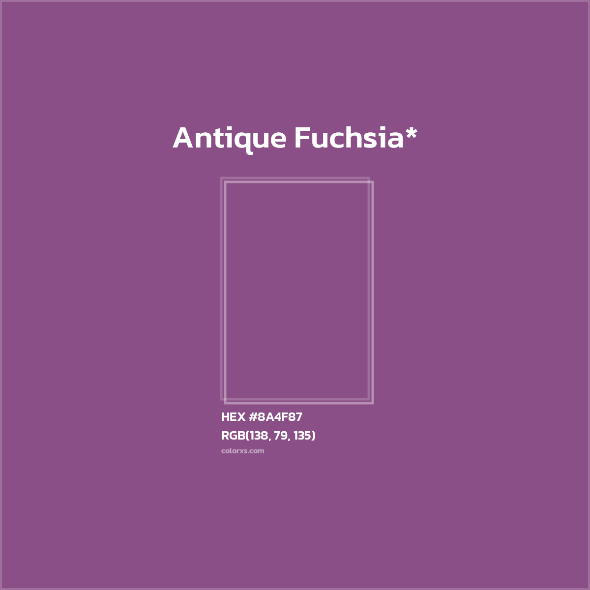 #8A4F87 hex color. RGB, RYB, CMYK, HSL, HSV codes and color conversions. Matching color names, palettes, paints.