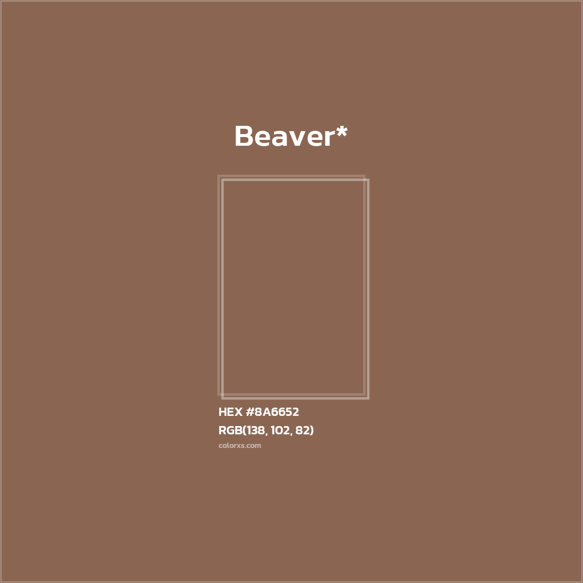 #8A6652 hex color. RGB, RYB, CMYK, HSL, HSV codes and color conversions. Matching color names, palettes, paints.