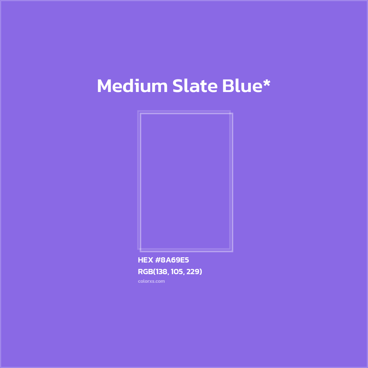 #8A69E5 hex color. RGB, RYB, CMYK, HSL, HSV codes and color conversions. Matching color names, palettes, paints.
