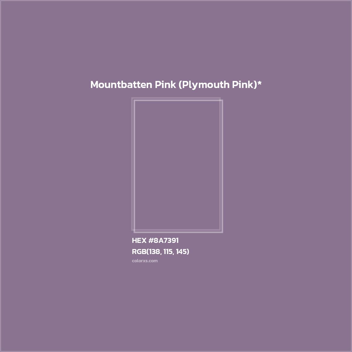 #8A7391 hex color. RGB, RYB, CMYK, HSL, HSV codes and color conversions. Matching color names, palettes, paints.