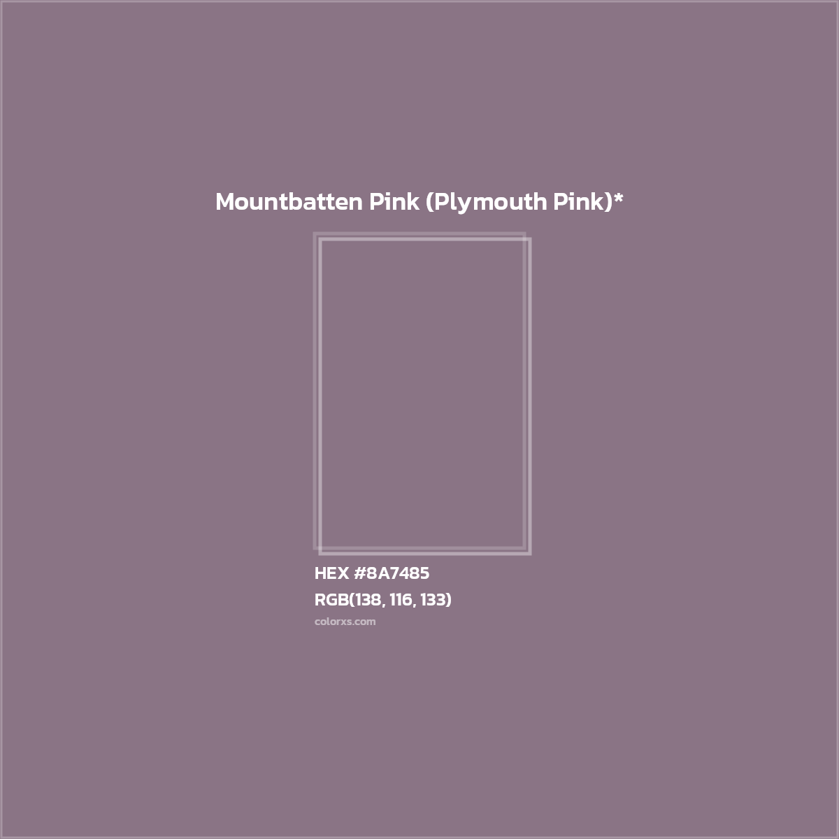 #8A7485 hex color. RGB, RYB, CMYK, HSL, HSV codes and color conversions. Matching color names, palettes, paints.