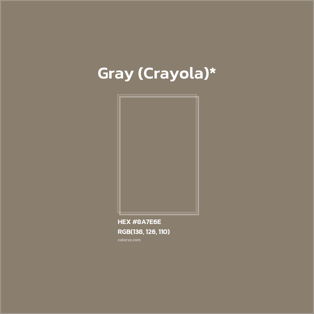 #8A7E6E hex color. RGB, RYB, CMYK, HSL, HSV codes and color conversions. Matching color names, palettes, paints.