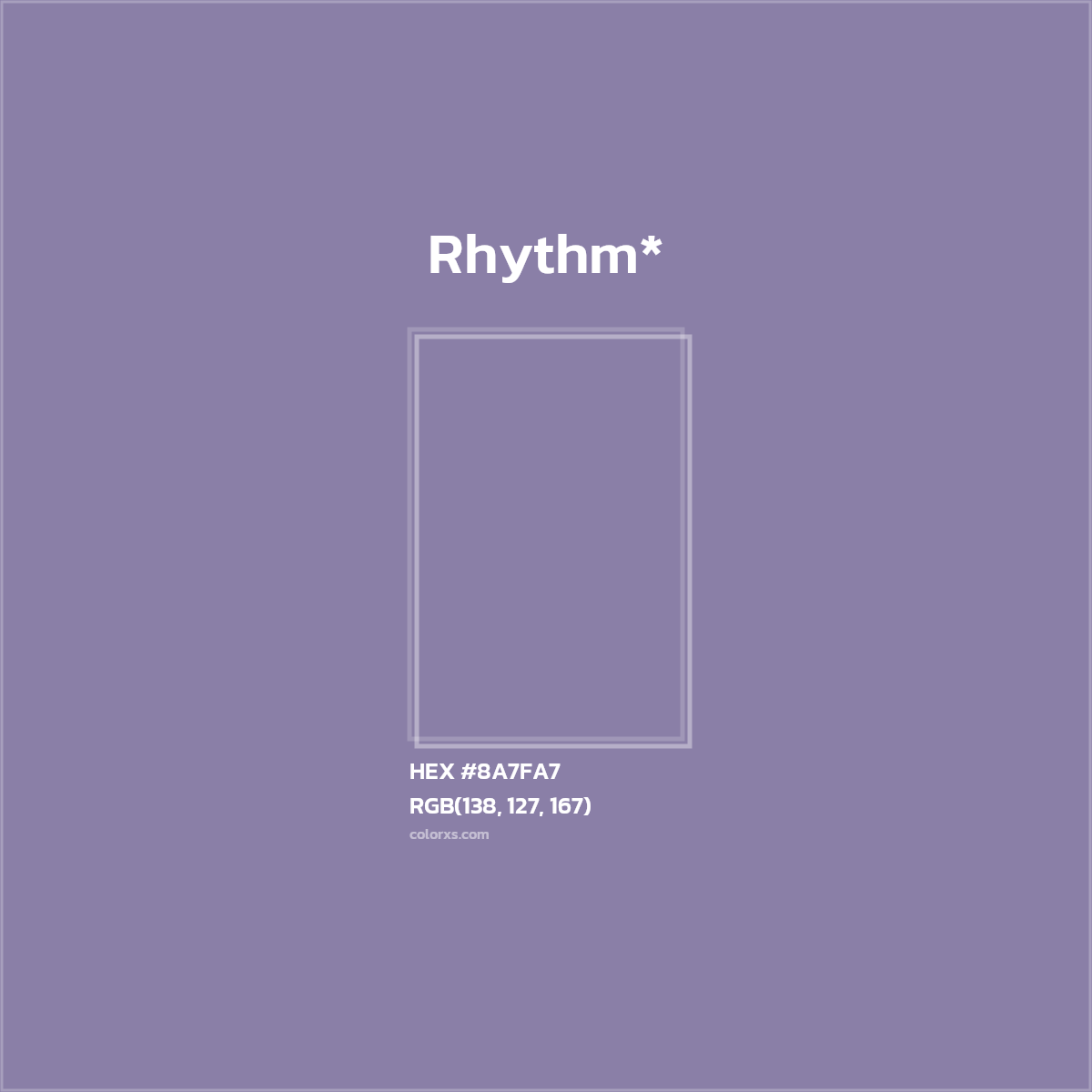 #8A7FA7 hex color. RGB, RYB, CMYK, HSL, HSV codes and color conversions. Matching color names, palettes, paints.