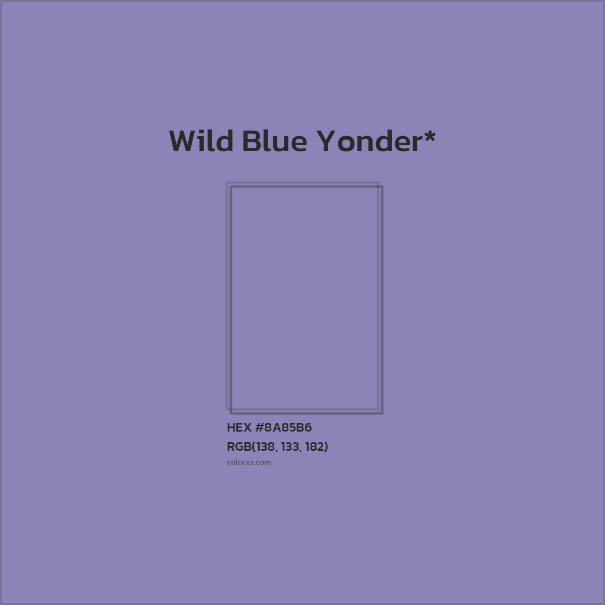 #8A85B6 hex color. RGB, RYB, CMYK, HSL, HSV codes and color conversions. Matching color names, palettes, paints.