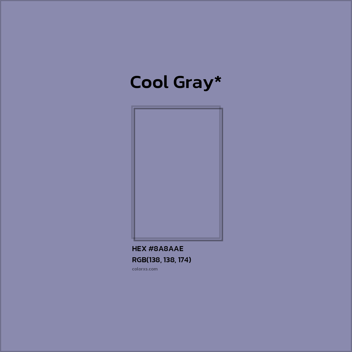#8A8AAE hex color. RGB, RYB, CMYK, HSL, HSV codes and color conversions. Matching color names, palettes, paints.