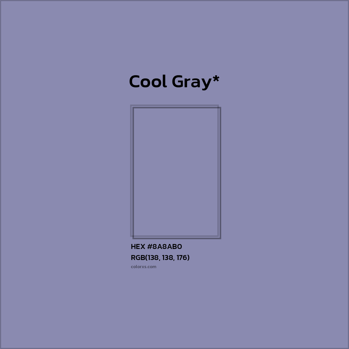 #8A8AB0 hex color. RGB, RYB, CMYK, HSL, HSV codes and color conversions. Matching color names, palettes, paints.