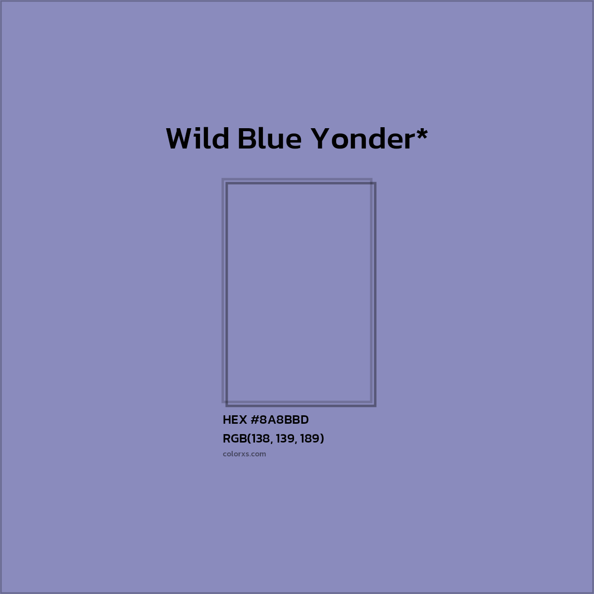 #8A8BBD hex color. RGB, RYB, CMYK, HSL, HSV codes and color conversions. Matching color names, palettes, paints.