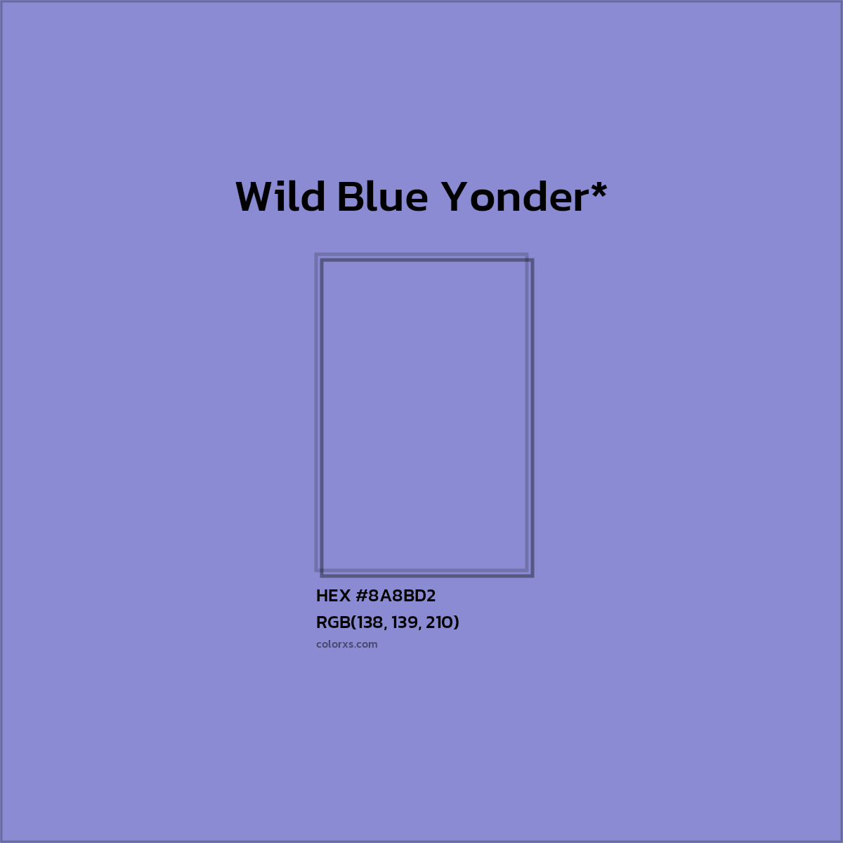 #8A8BD2 hex color. RGB, RYB, CMYK, HSL, HSV codes and color conversions. Matching color names, palettes, paints.
