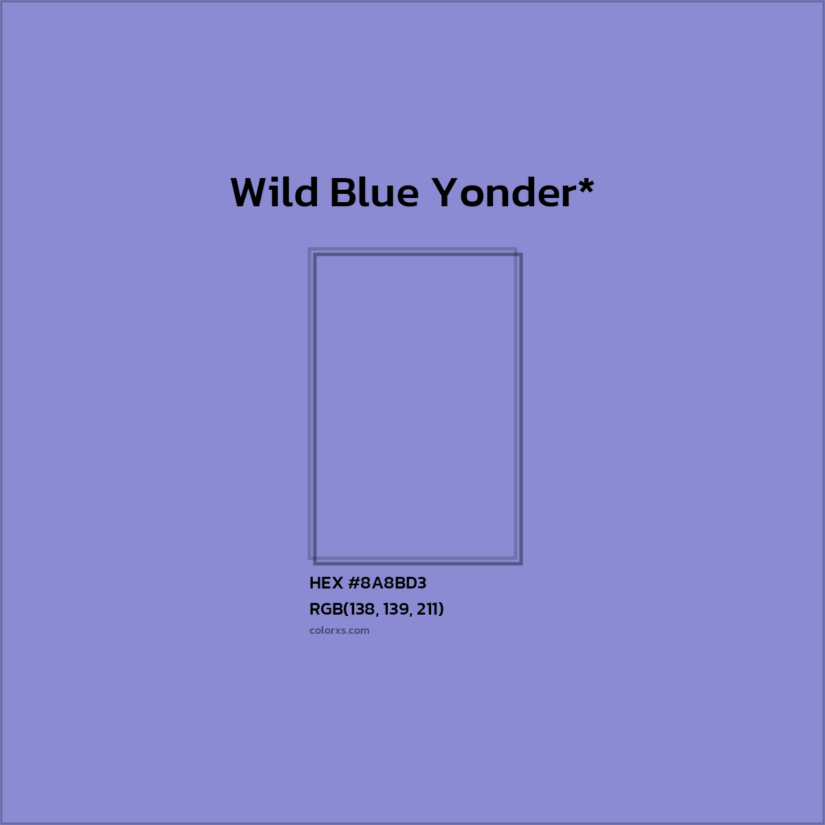 #8A8BD3 hex color. RGB, RYB, CMYK, HSL, HSV codes and color conversions. Matching color names, palettes, paints.