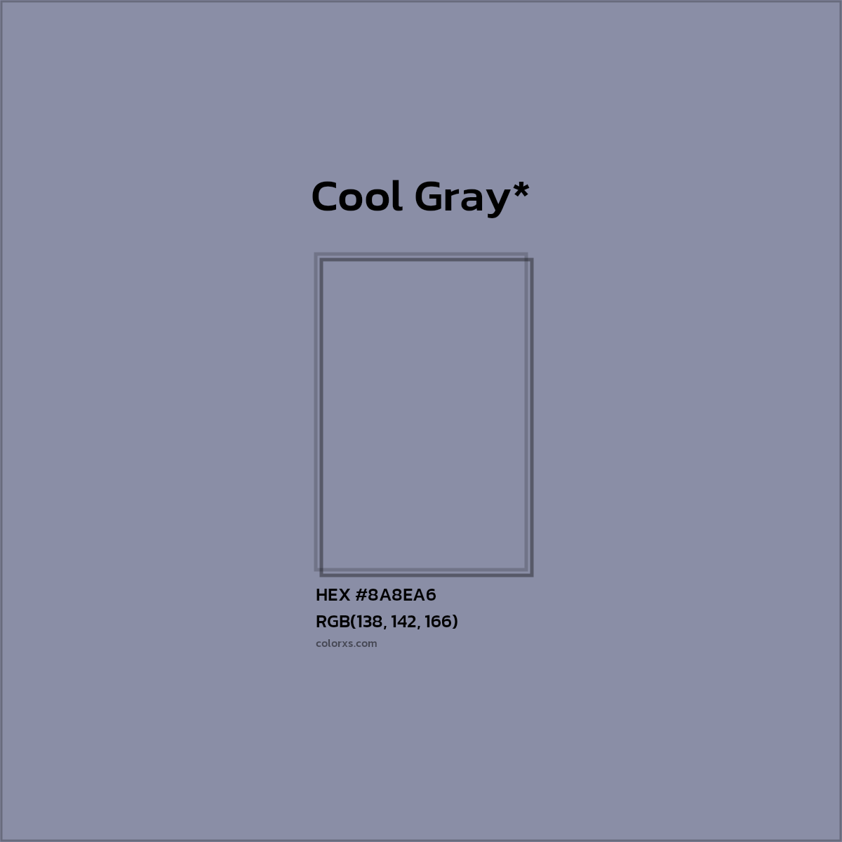 #8A8EA6 hex color. RGB, RYB, CMYK, HSL, HSV codes and color conversions. Matching color names, palettes, paints.