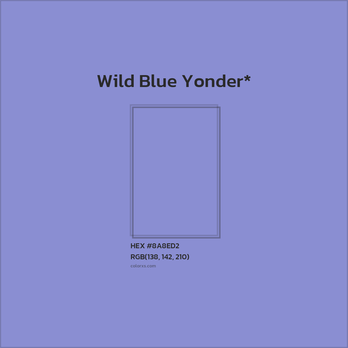 #8A8ED2 hex color. RGB, RYB, CMYK, HSL, HSV codes and color conversions. Matching color names, palettes, paints.
