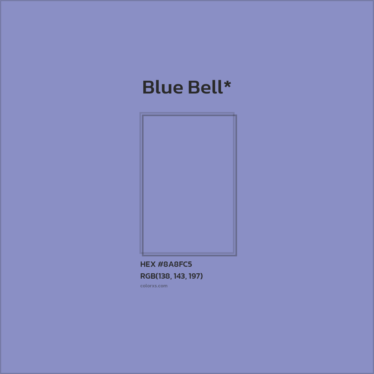 #8A8FC5 hex color. RGB, RYB, CMYK, HSL, HSV codes and color conversions. Matching color names, palettes, paints.