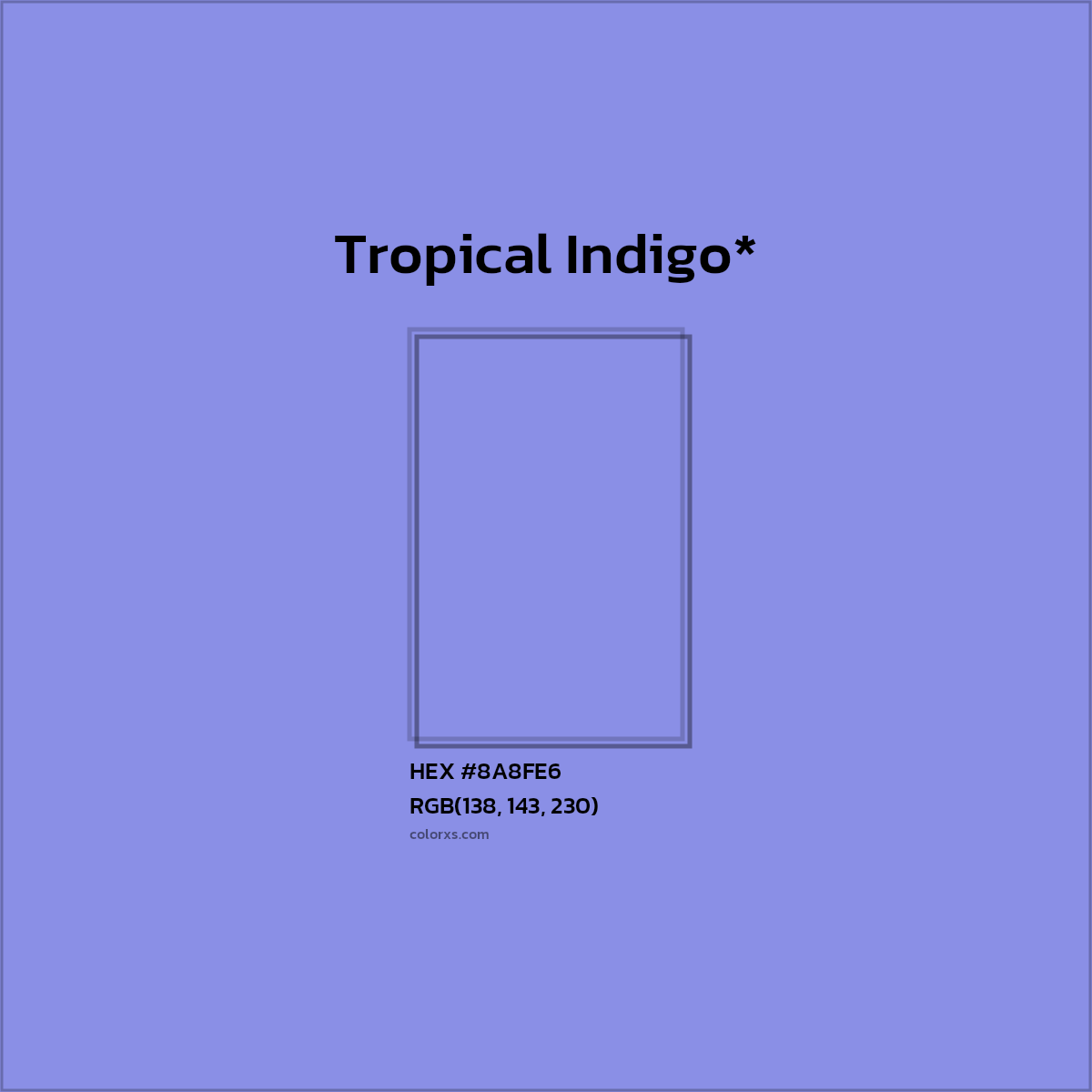 #8A8FE6 hex color. RGB, RYB, CMYK, HSL, HSV codes and color conversions. Matching color names, palettes, paints.