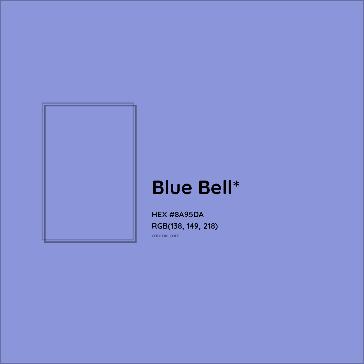 #8A95DA hex color. RGB, RYB, CMYK, HSL, HSV codes and color conversions. Matching color names, palettes, paints.