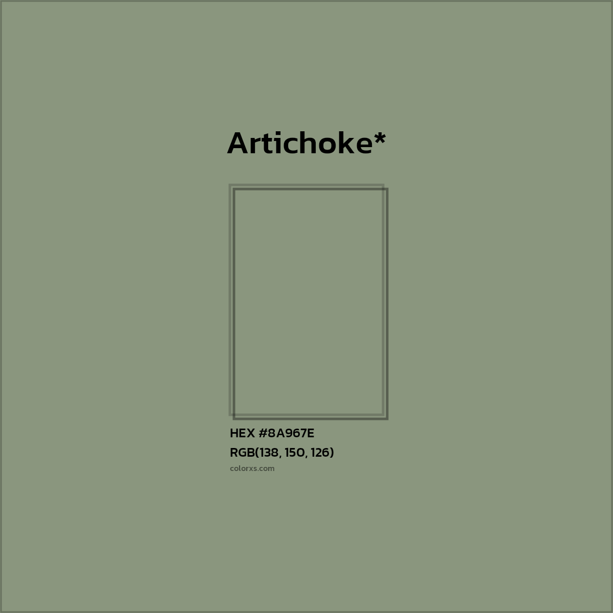 #8A967E hex color. RGB, RYB, CMYK, HSL, HSV codes and color conversions. Matching color names, palettes, paints.