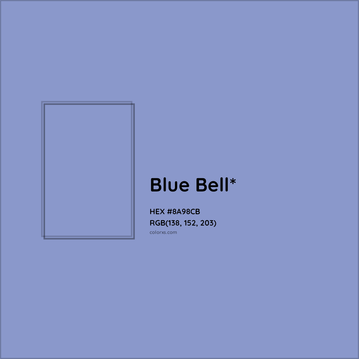 #8A98CB hex color. RGB, RYB, CMYK, HSL, HSV codes and color conversions. Matching color names, palettes, paints.
