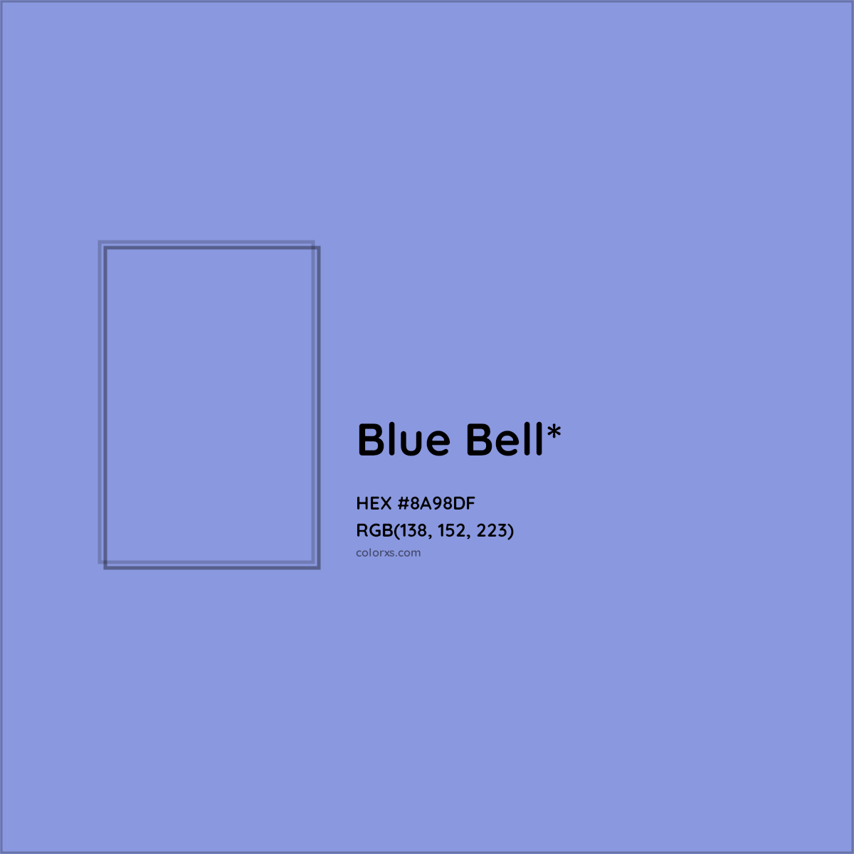 #8A98DF hex color. RGB, RYB, CMYK, HSL, HSV codes and color conversions. Matching color names, palettes, paints.