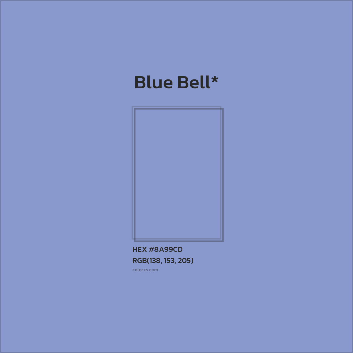 #8A99CD hex color. RGB, RYB, CMYK, HSL, HSV codes and color conversions. Matching color names, palettes, paints.