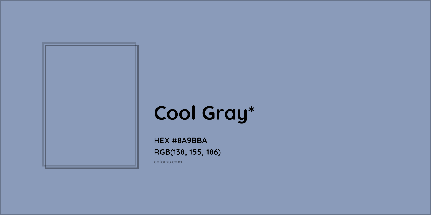 #8A9BBA hex color. RGB, RYB, CMYK, HSL, HSV codes and color conversions. Matching color names, palettes, paints.