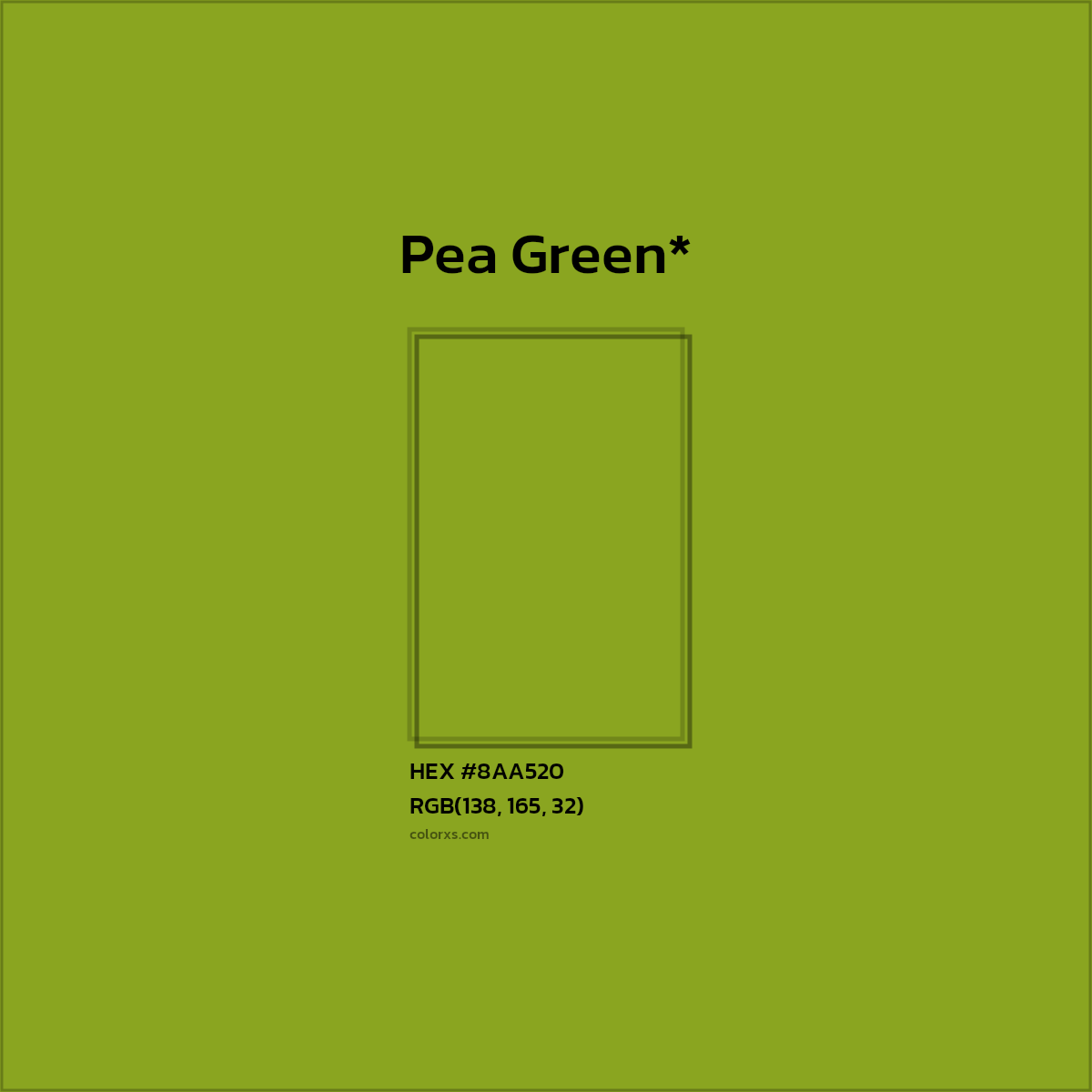 #8AA520 hex color. RGB, RYB, CMYK, HSL, HSV codes and color conversions. Matching color names, palettes, paints.