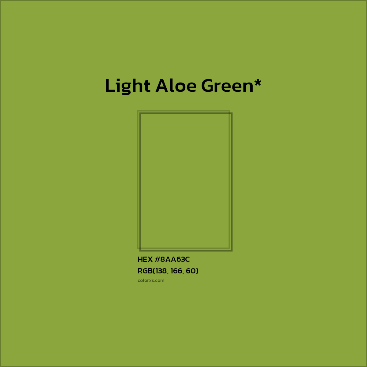 #8AA63C hex color. RGB, RYB, CMYK, HSL, HSV codes and color conversions. Matching color names, palettes, paints.