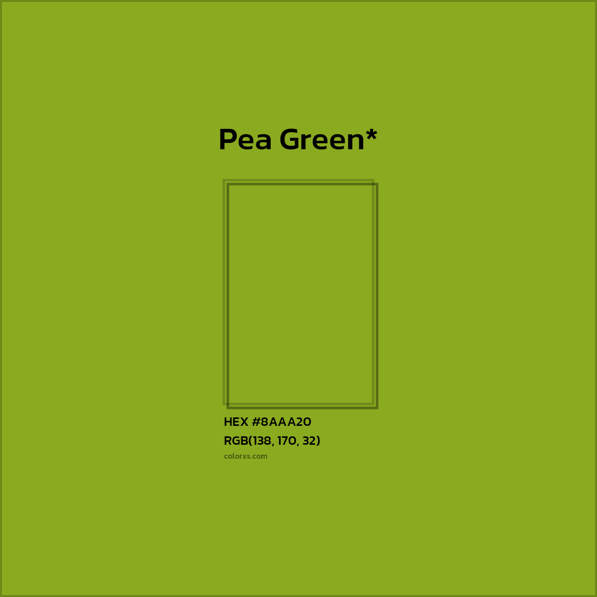 #8AAA20 hex color. RGB, RYB, CMYK, HSL, HSV codes and color conversions. Matching color names, palettes, paints.