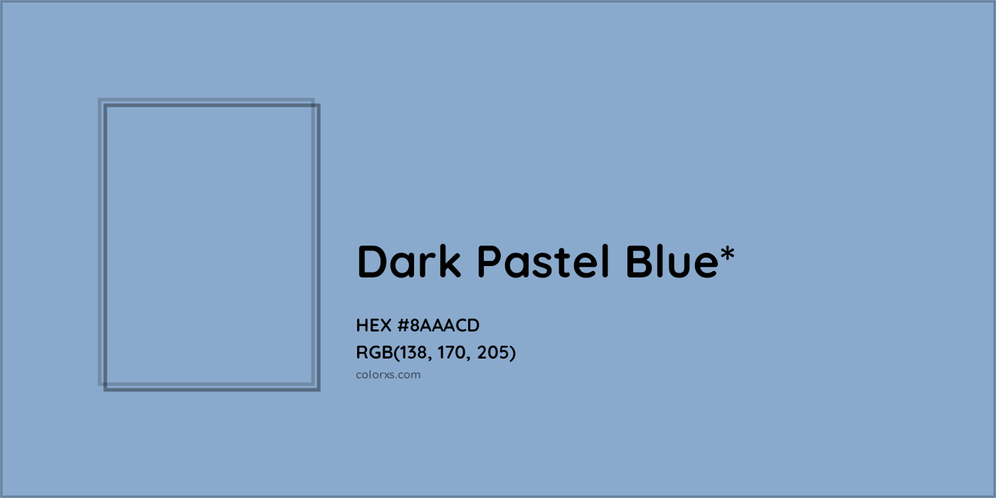 #8AAACD hex color. RGB, RYB, CMYK, HSL, HSV codes and color conversions. Matching color names, palettes, paints.
