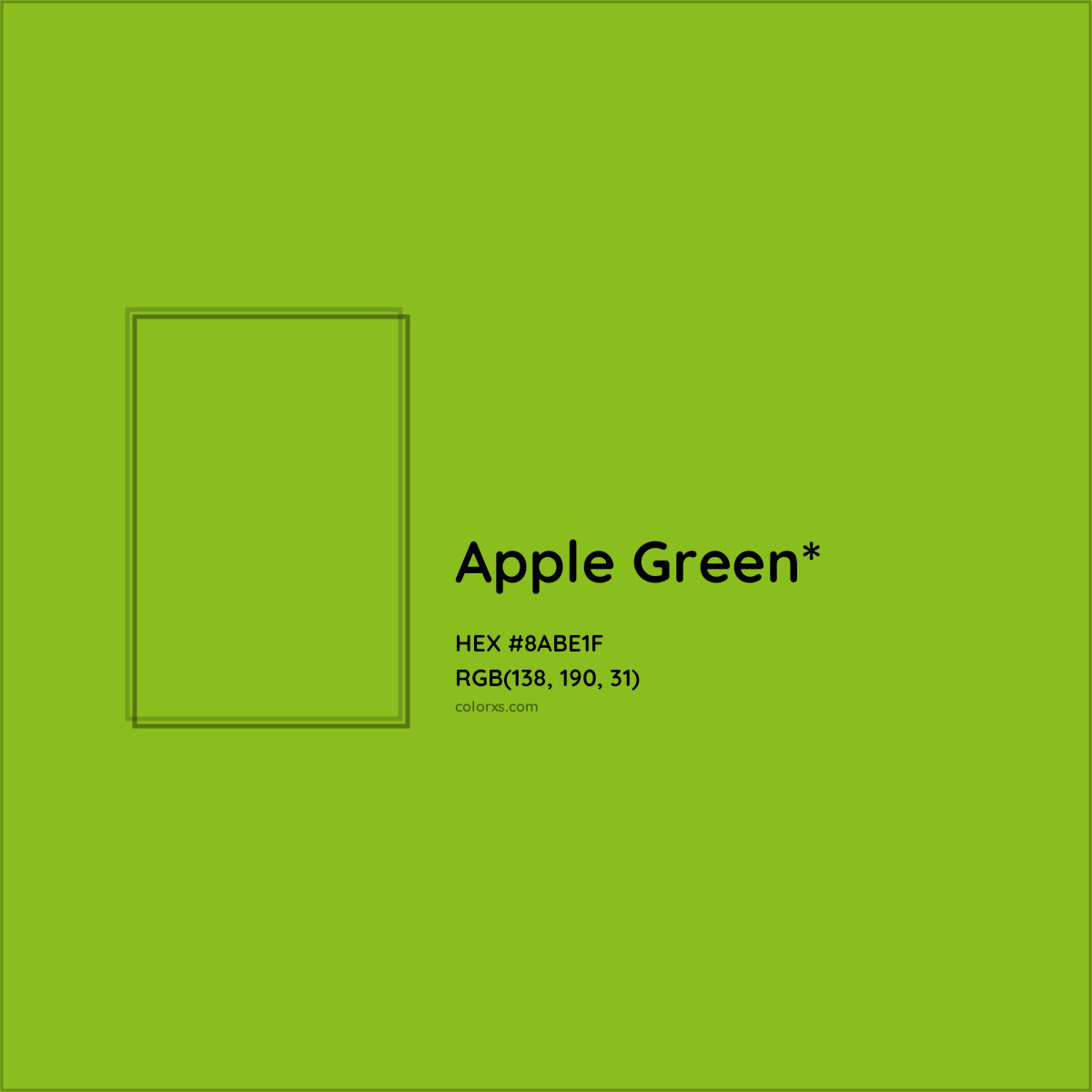 #8ABE1F hex color. RGB, RYB, CMYK, HSL, HSV codes and color conversions. Matching color names, palettes, paints.
