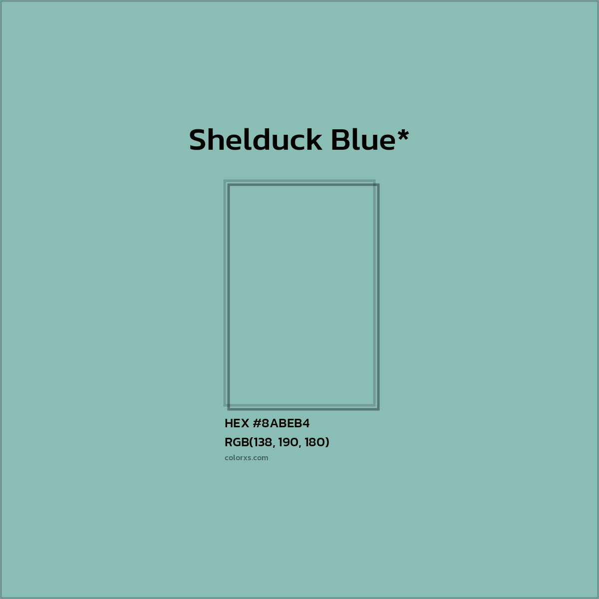 #8ABEB4 hex color. RGB, RYB, CMYK, HSL, HSV codes and color conversions. Matching color names, palettes, paints.