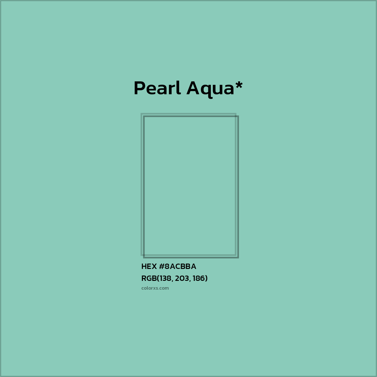 #8ACBBA hex color. RGB, RYB, CMYK, HSL, HSV codes and color conversions. Matching color names, palettes, paints.