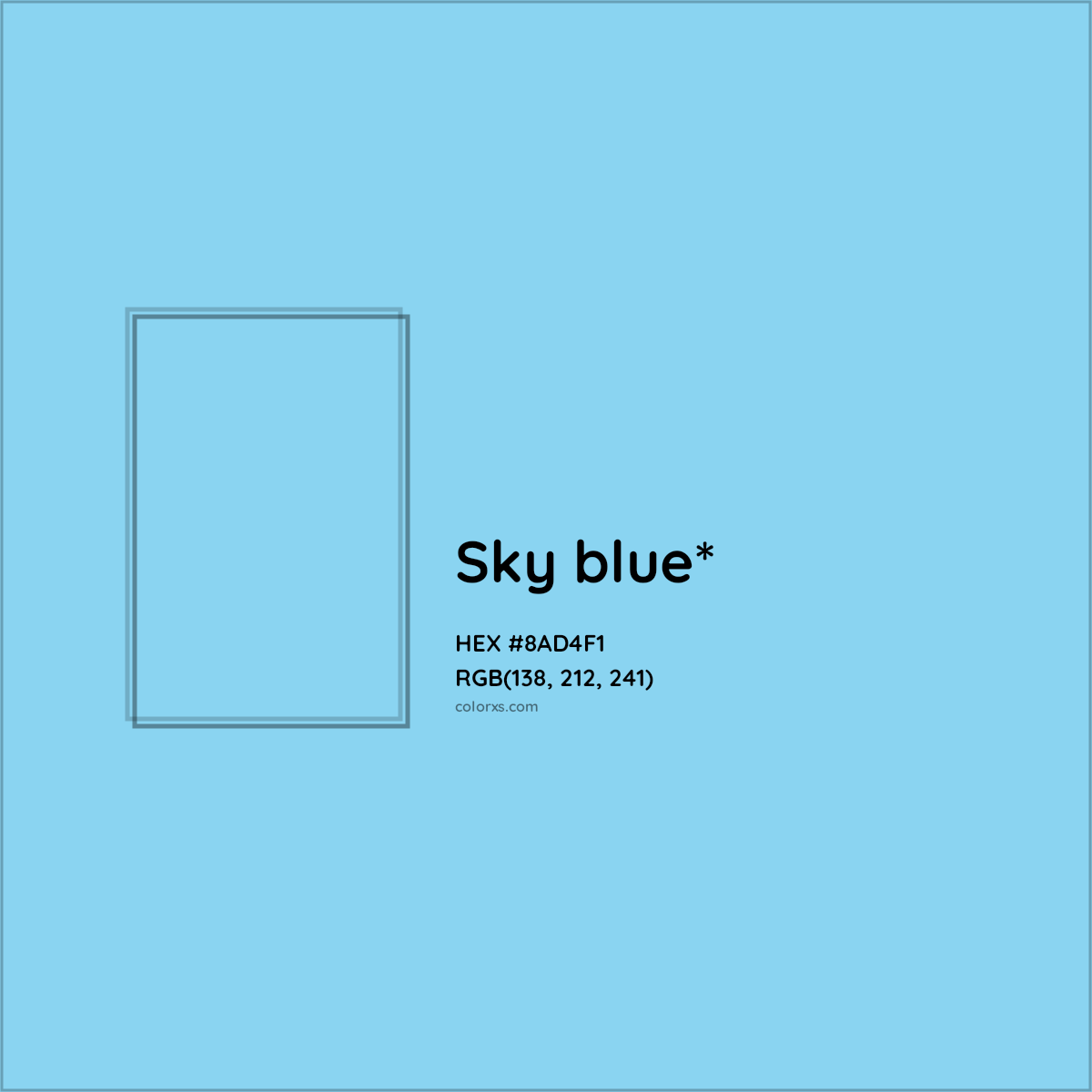 #8AD4F1 hex color. RGB, RYB, CMYK, HSL, HSV codes and color conversions. Matching color names, palettes, paints.