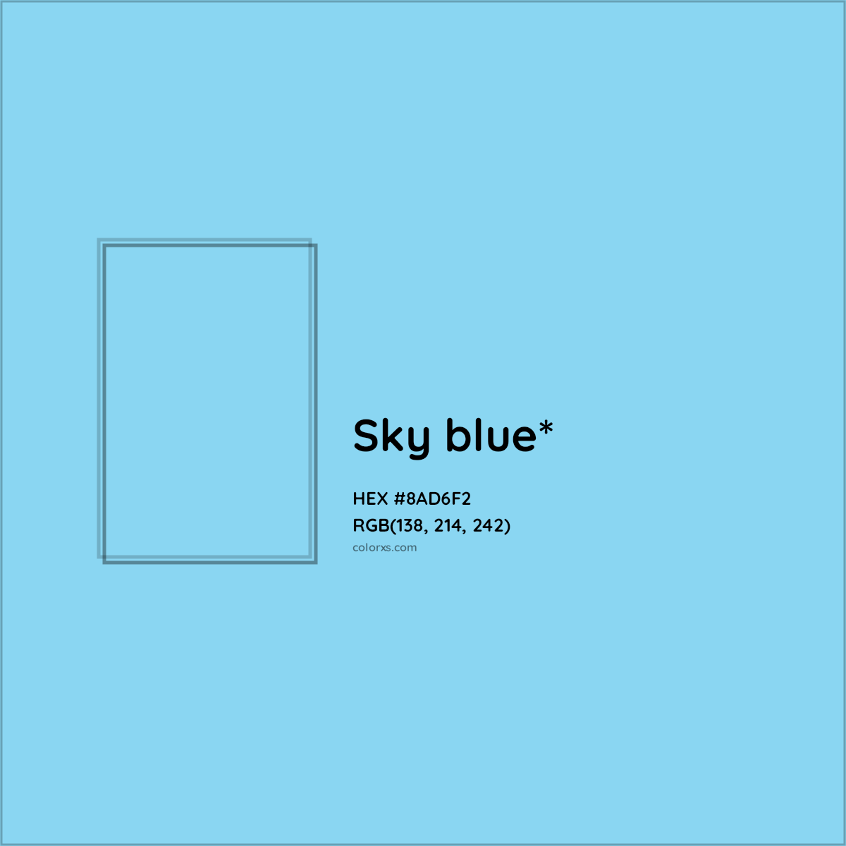 #8AD6F2 hex color. RGB, RYB, CMYK, HSL, HSV codes and color conversions. Matching color names, palettes, paints.