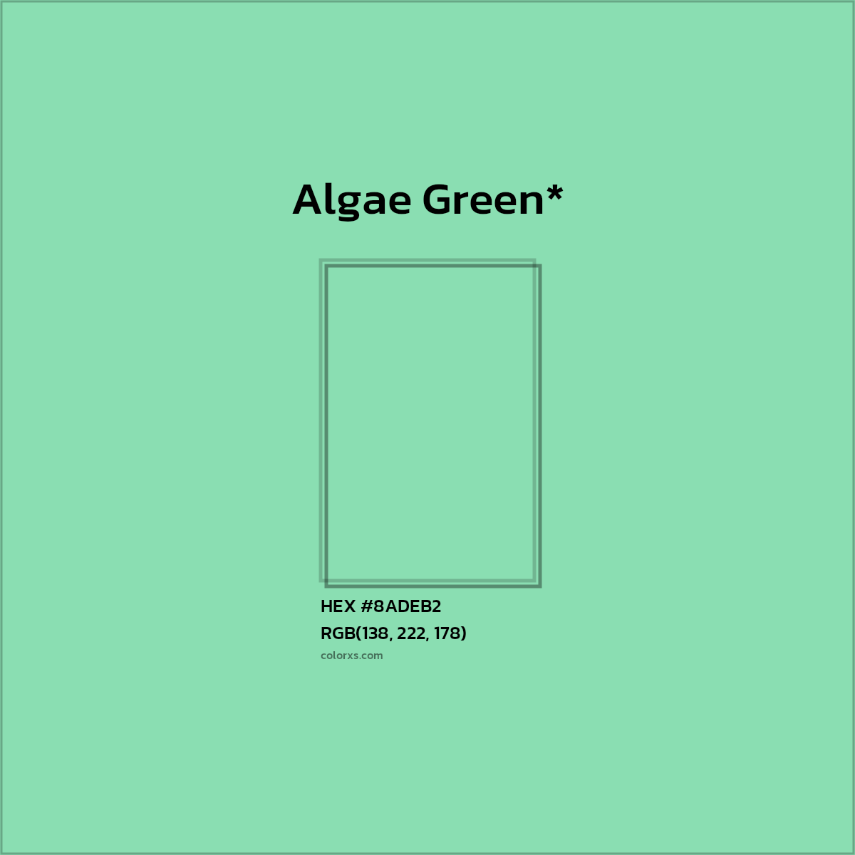 #8ADEB2 hex color. RGB, RYB, CMYK, HSL, HSV codes and color conversions. Matching color names, palettes, paints.