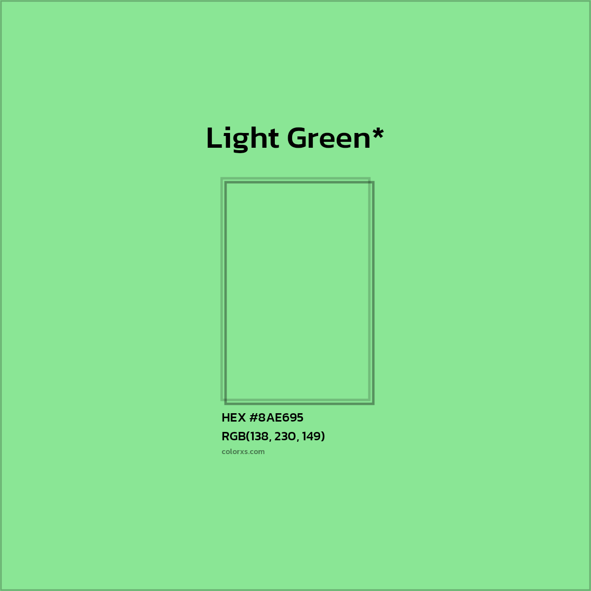 #8AE695 hex color. RGB, RYB, CMYK, HSL, HSV codes and color conversions. Matching color names, palettes, paints.