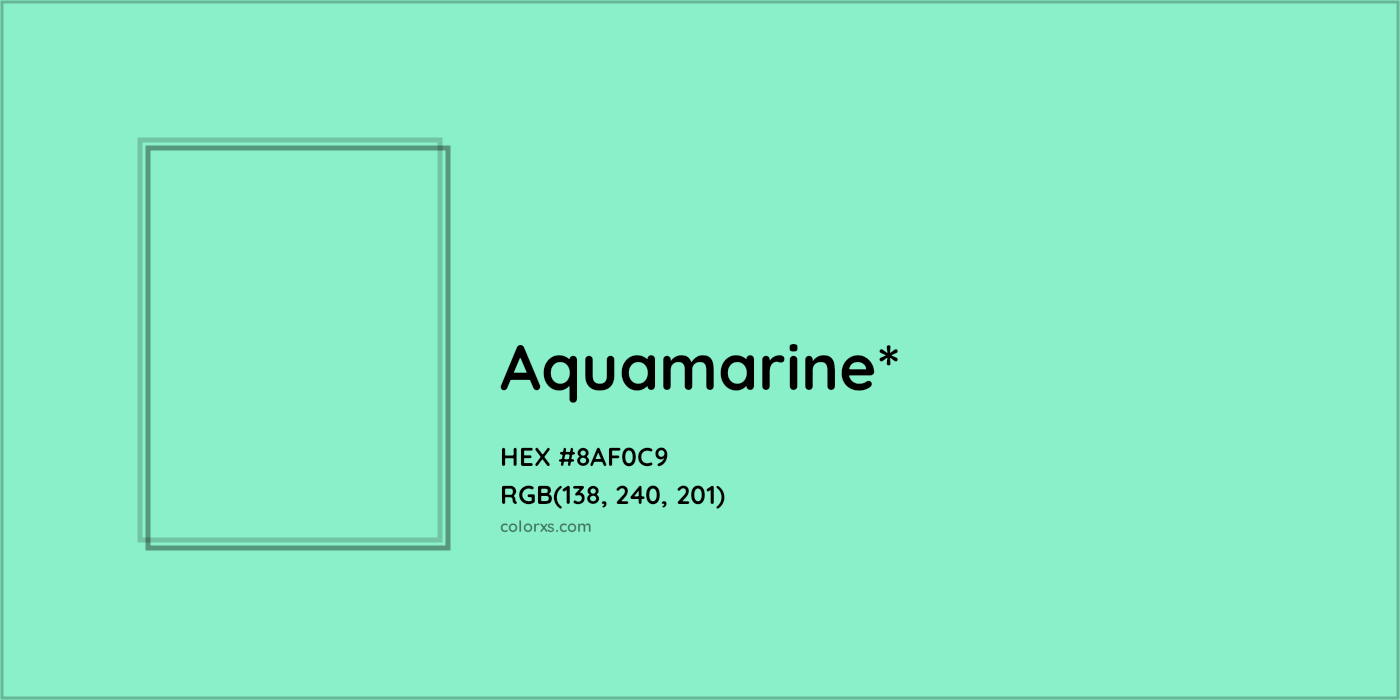 #8AF0C9 hex color. RGB, RYB, CMYK, HSL, HSV codes and color conversions. Matching color names, palettes, paints.