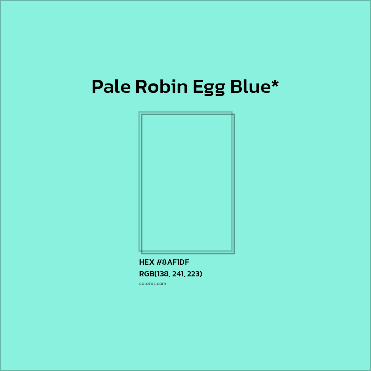 #8AF1DF hex color. RGB, RYB, CMYK, HSL, HSV codes and color conversions. Matching color names, palettes, paints.