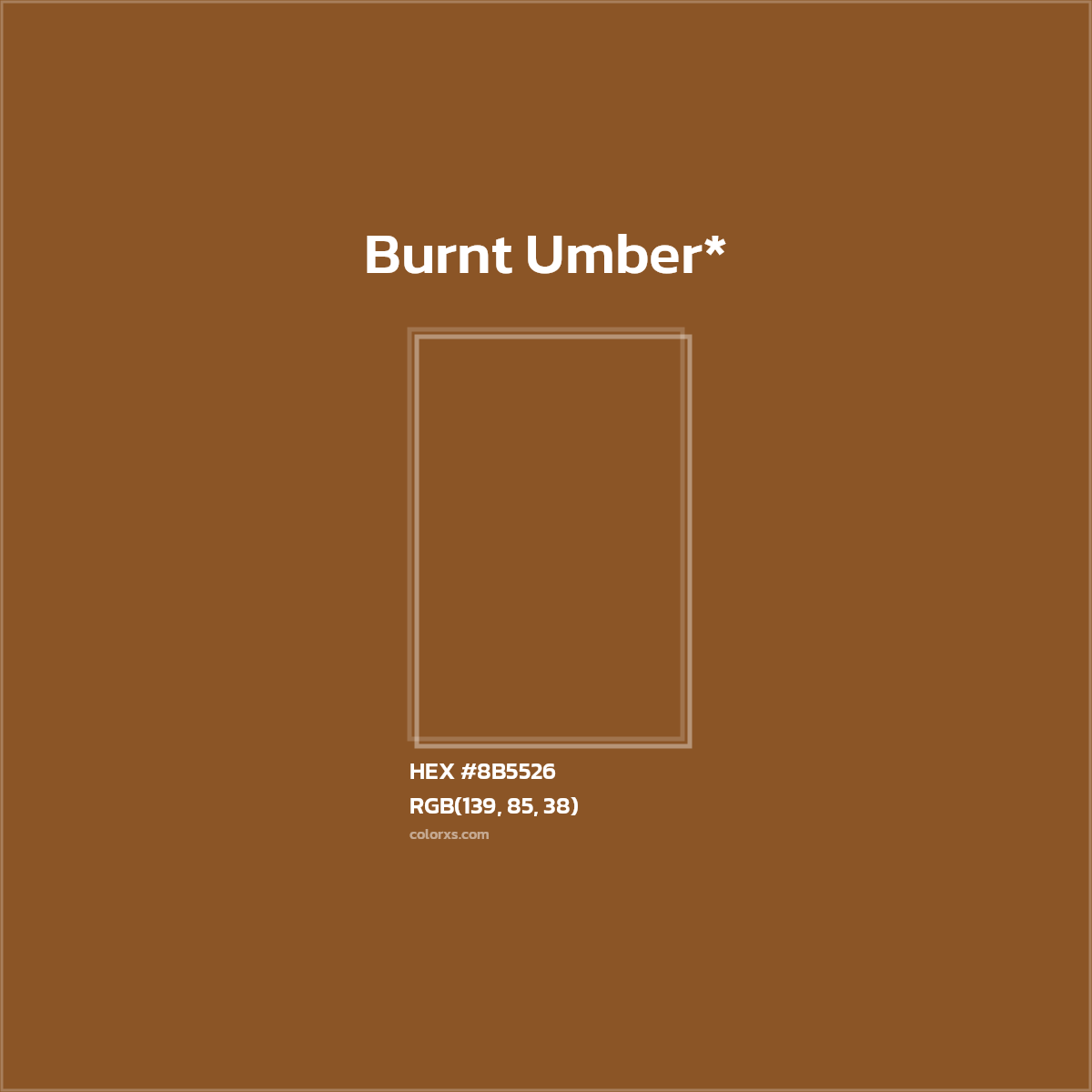 #8B5526 hex color. RGB, RYB, CMYK, HSL, HSV codes and color conversions. Matching color names, palettes, paints.
