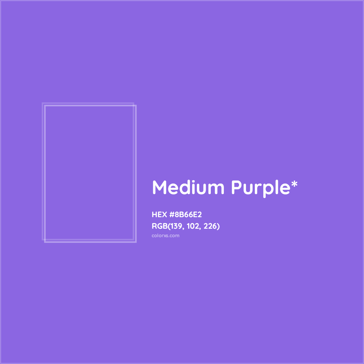 #8B66E2 hex color. RGB, RYB, CMYK, HSL, HSV codes and color conversions. Matching color names, palettes, paints.