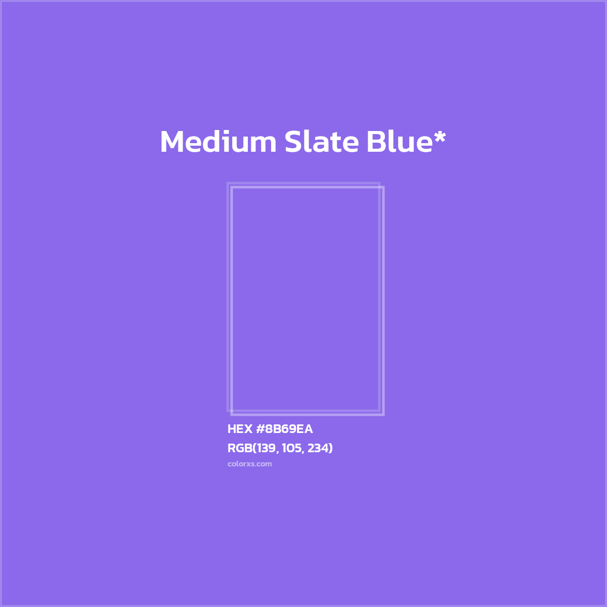 #8B69EA hex color. RGB, RYB, CMYK, HSL, HSV codes and color conversions. Matching color names, palettes, paints.