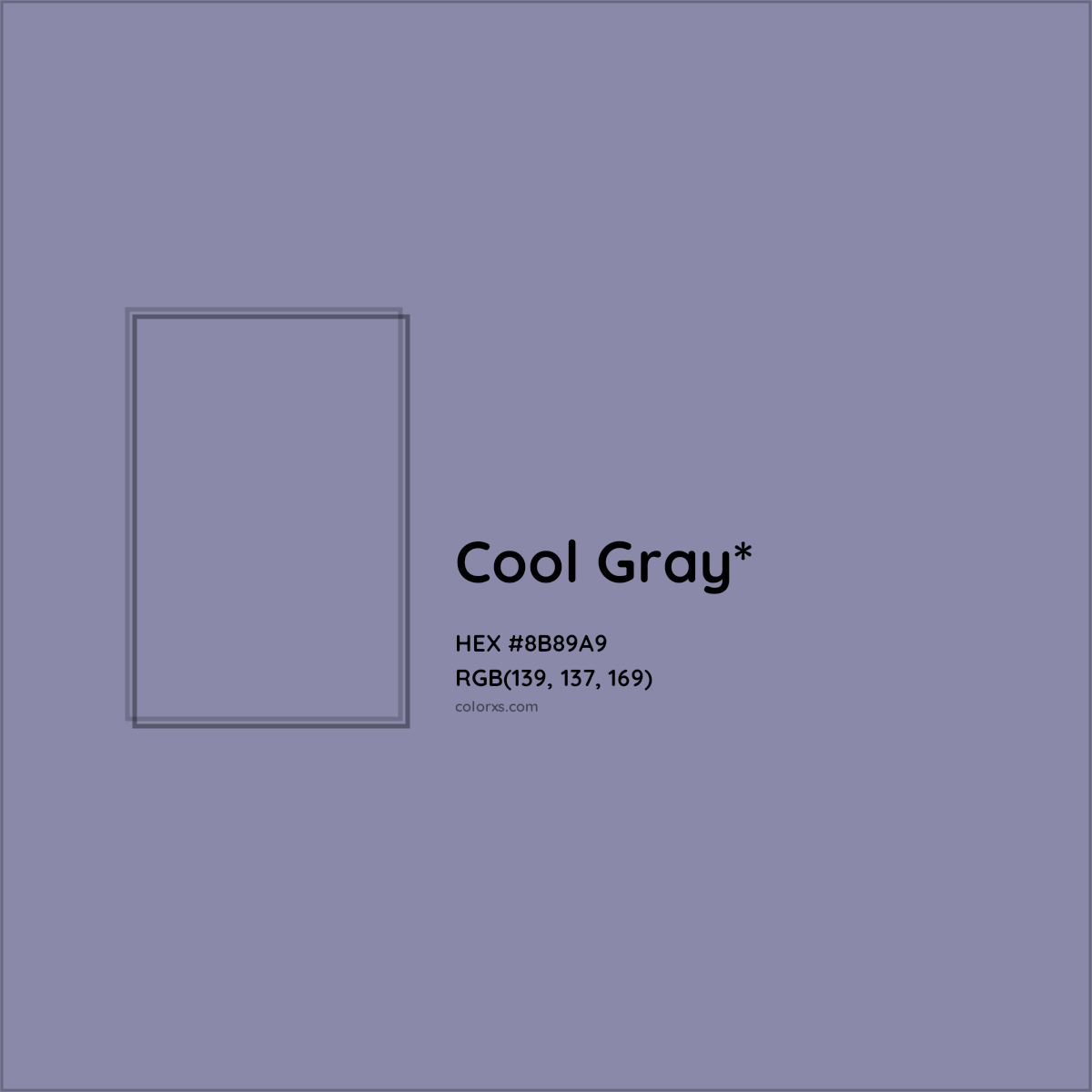 #8B89A9 hex color. RGB, RYB, CMYK, HSL, HSV codes and color conversions. Matching color names, palettes, paints.