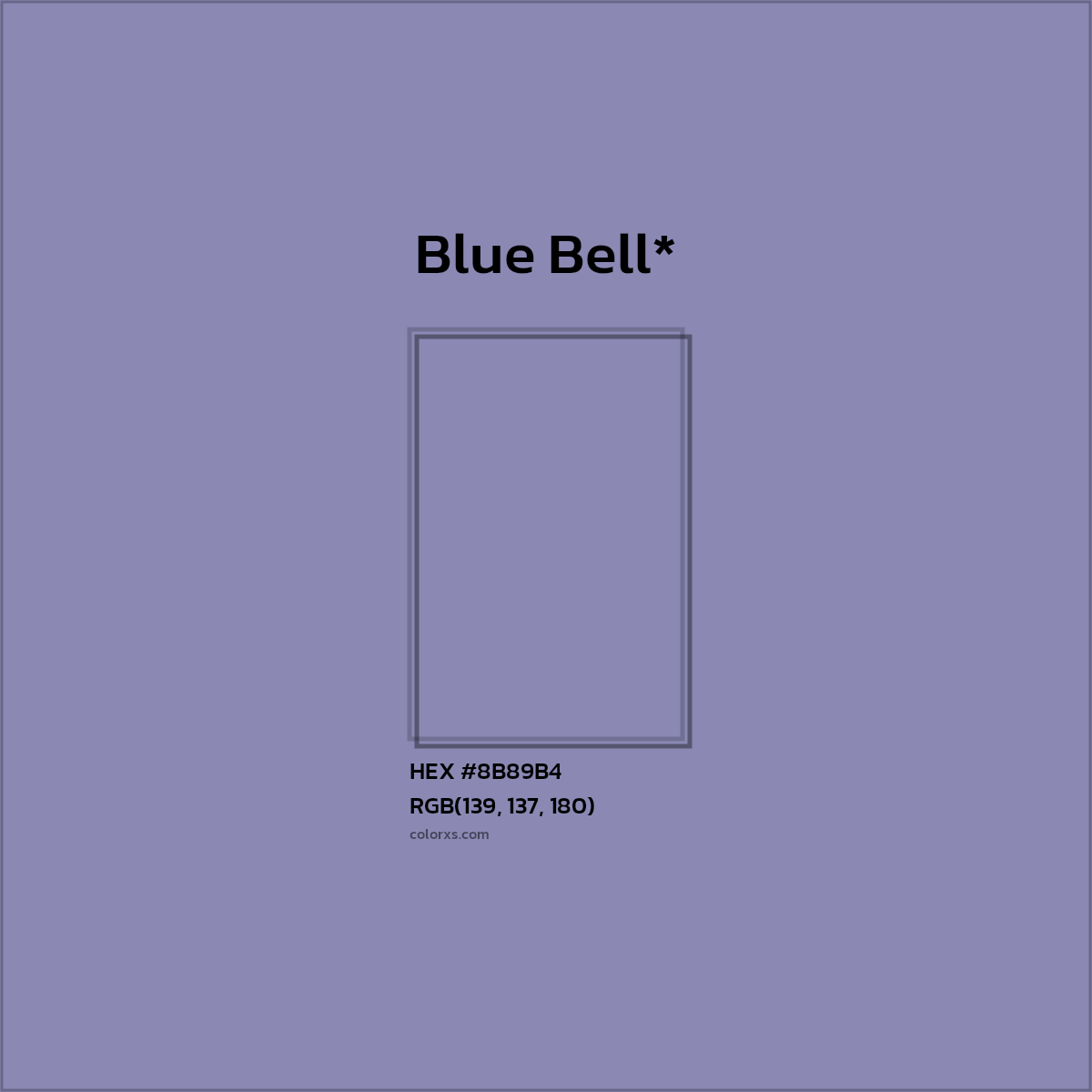 #8B89B4 hex color. RGB, RYB, CMYK, HSL, HSV codes and color conversions. Matching color names, palettes, paints.