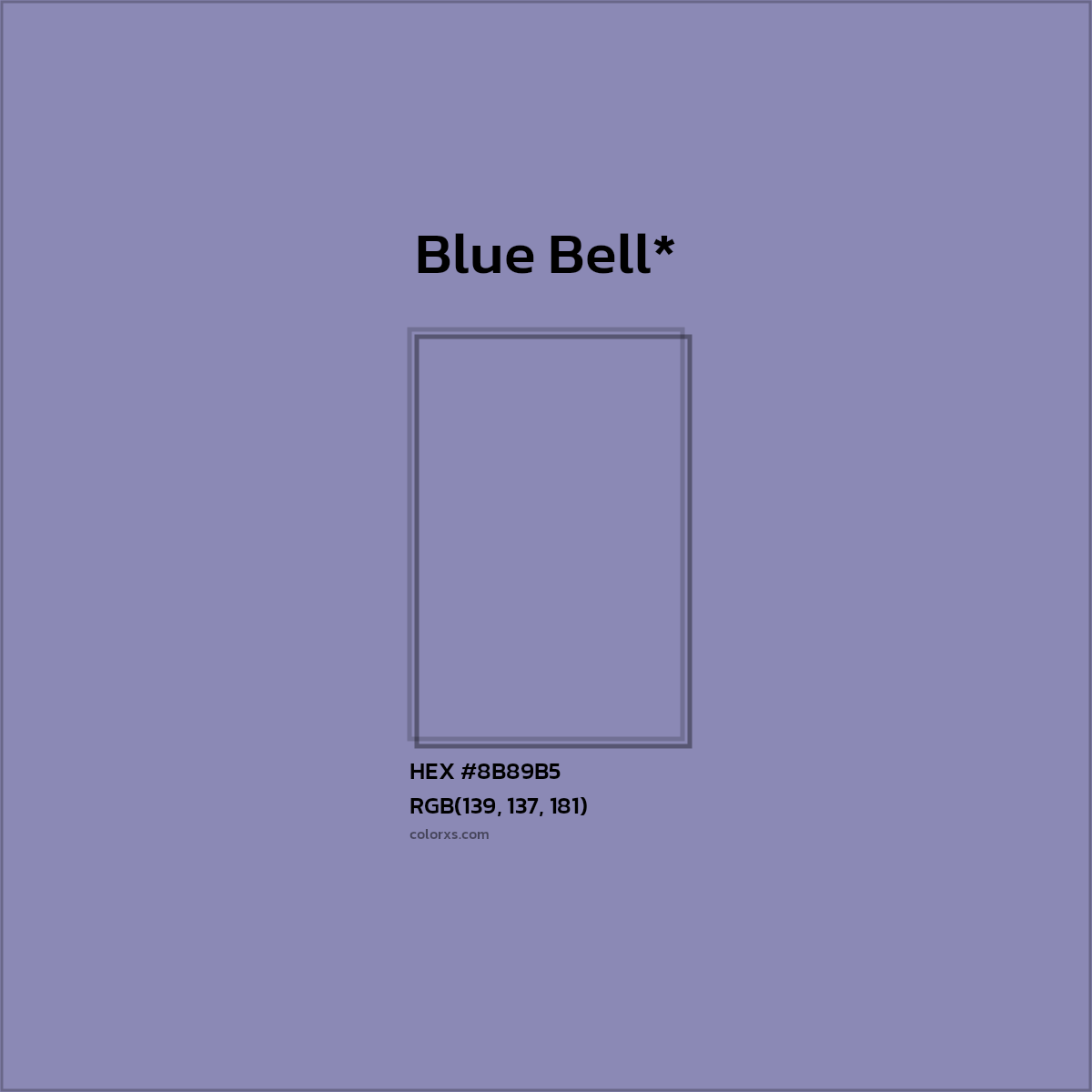 #8B89B5 hex color. RGB, RYB, CMYK, HSL, HSV codes and color conversions. Matching color names, palettes, paints.
