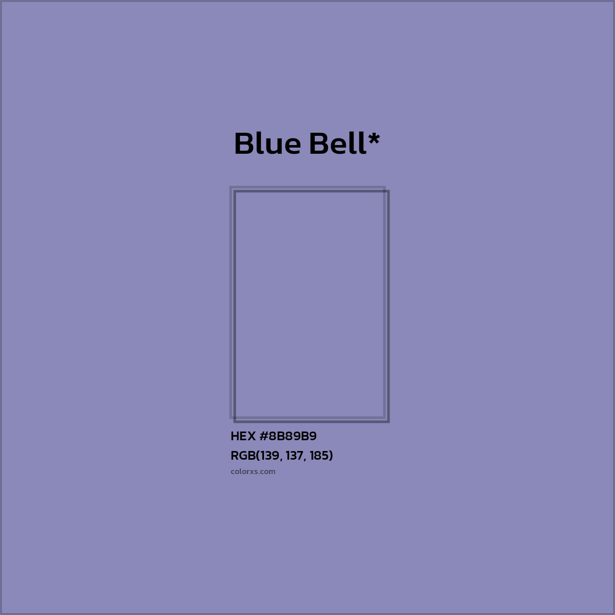 #8B89B9 hex color. RGB, RYB, CMYK, HSL, HSV codes and color conversions. Matching color names, palettes, paints.