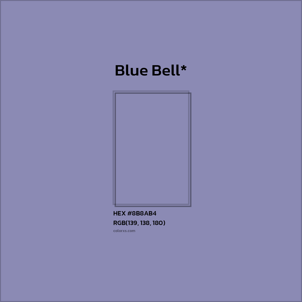 #8B8AB4 hex color. RGB, RYB, CMYK, HSL, HSV codes and color conversions. Matching color names, palettes, paints.