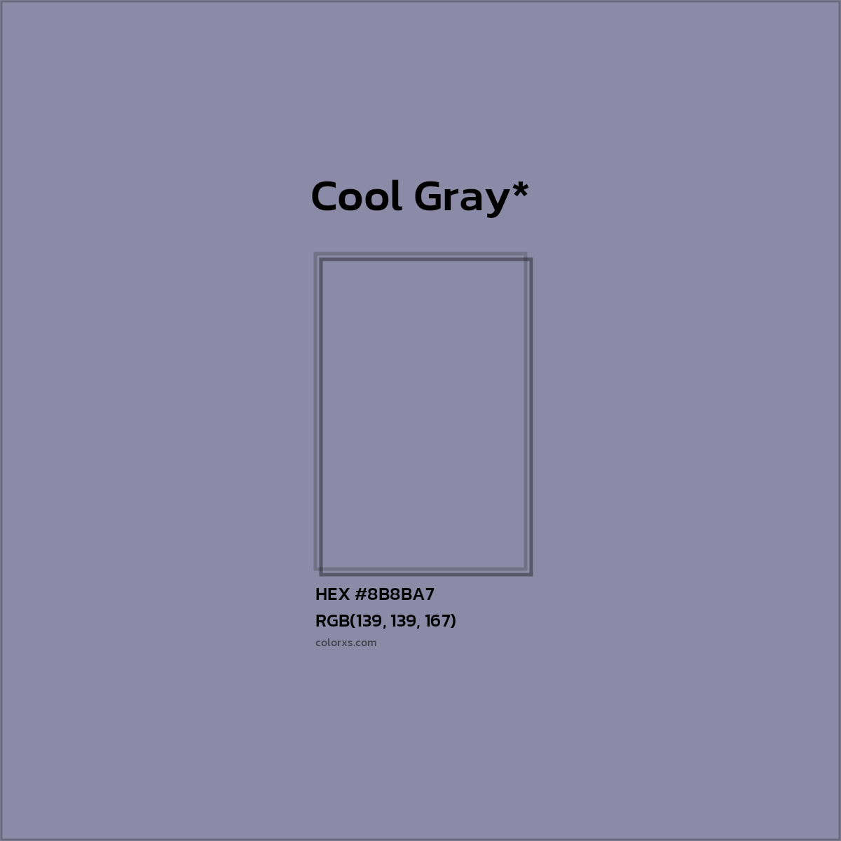 #8B8BA7 hex color. RGB, RYB, CMYK, HSL, HSV codes and color conversions. Matching color names, palettes, paints.