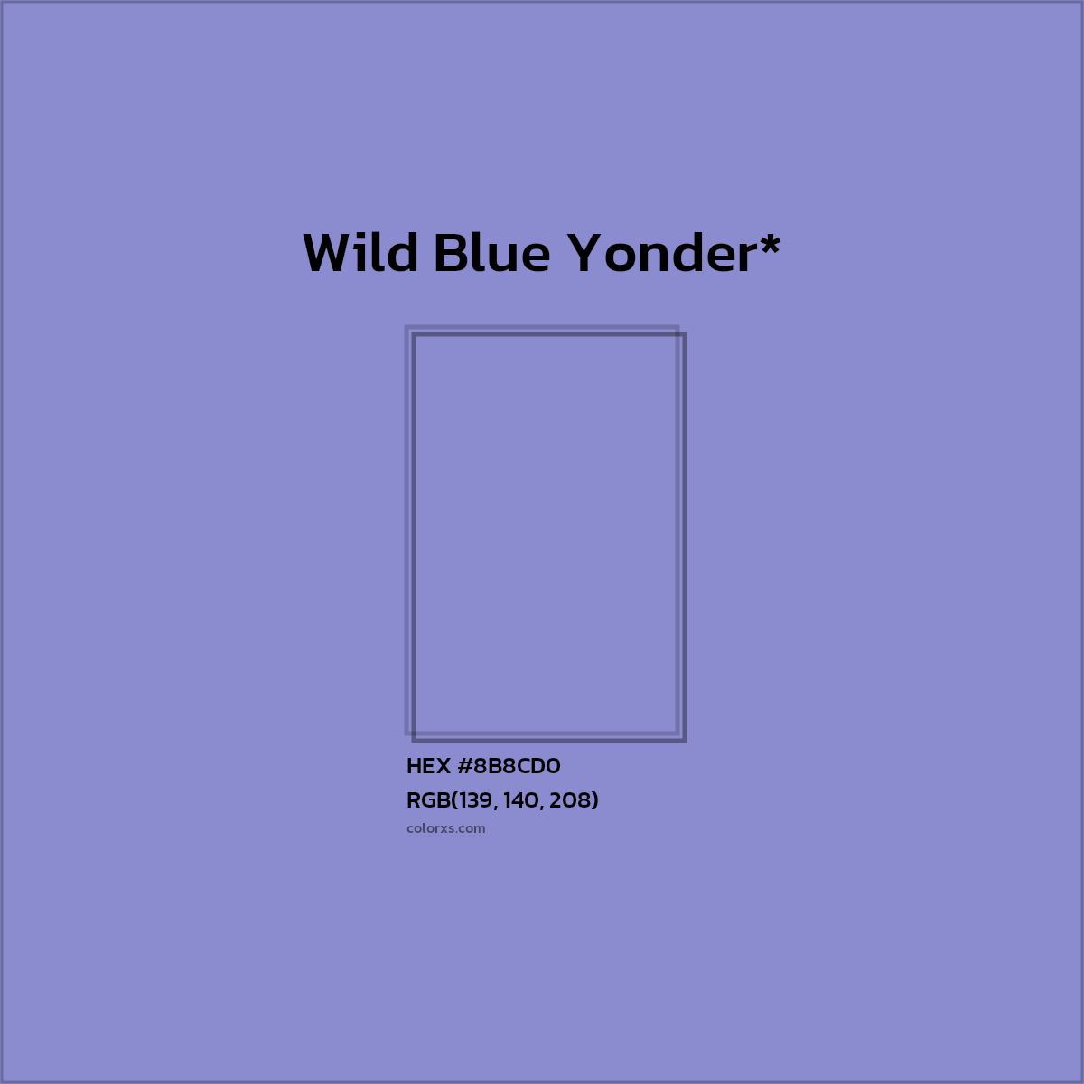 #8B8CD0 hex color. RGB, RYB, CMYK, HSL, HSV codes and color conversions. Matching color names, palettes, paints.