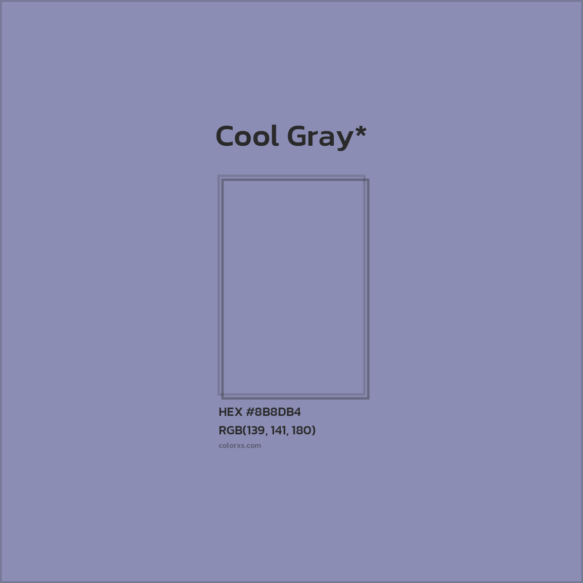 #8B8DB4 hex color. RGB, RYB, CMYK, HSL, HSV codes and color conversions. Matching color names, palettes, paints.