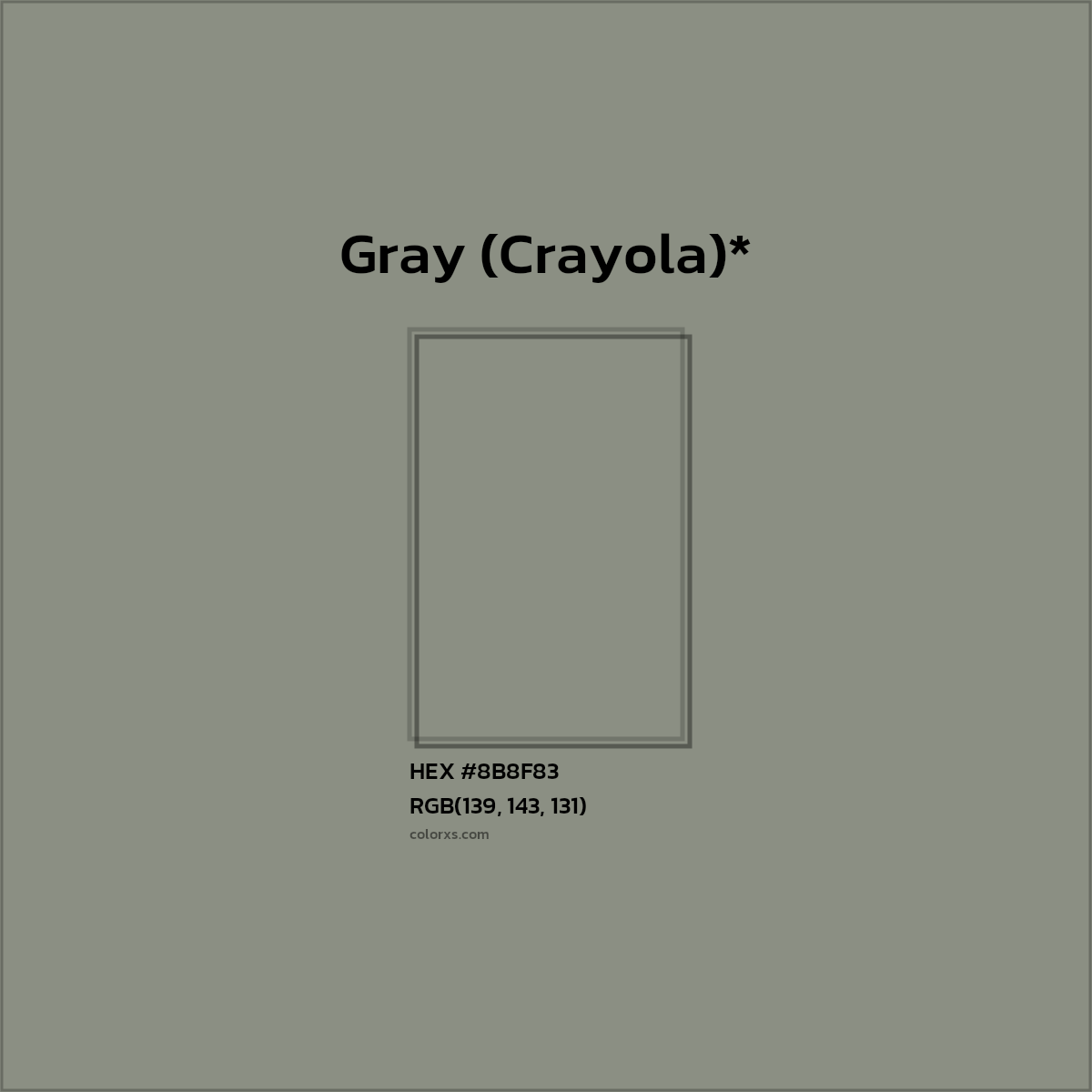 #8B8F83 hex color. RGB, RYB, CMYK, HSL, HSV codes and color conversions. Matching color names, palettes, paints.